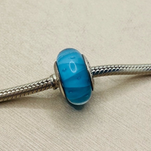 EUC Pandora 790923 Sterling Silver Blue Looking Glass Murano Charm - Picture 8 of 12